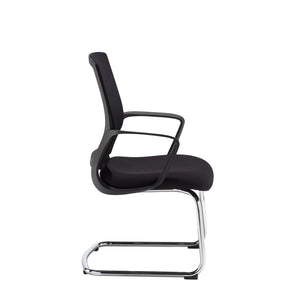 Jonas black mesh back visitors chair with black fabric seat and chrome cantilever frame