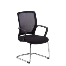 Load image into Gallery viewer, Jonas black mesh back visitors chair with black fabric seat and chrome cantilever frame