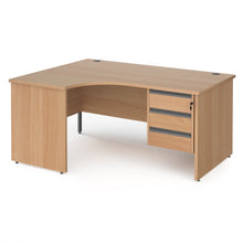 Load image into Gallery viewer, Contract 25 left hand ergonomic desk with 3 drawer pedestal and panel leg