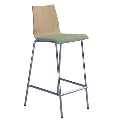 Fundamental dining stool with beech back, fabric seat and chrome frame