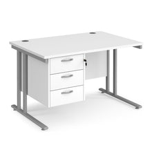 Load image into Gallery viewer, Maestro 25 straight desk with 3 drawer pedestal and cantilever leg frame