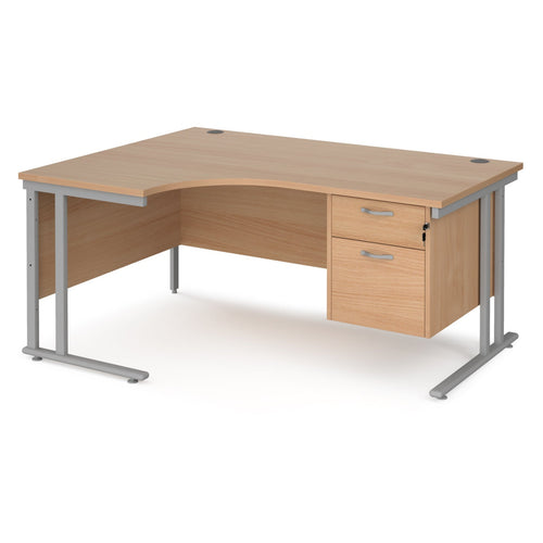 Maestro 25 left hand ergonomic desk with 2 drawer pedestal