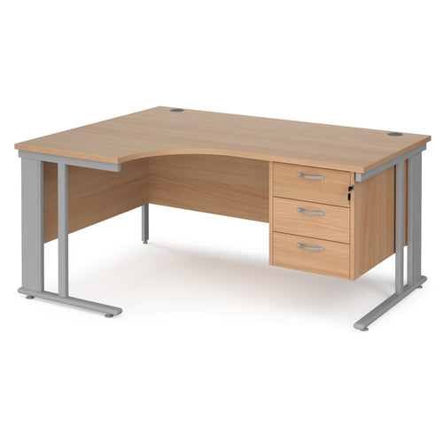 Maestro 25 left hand ergonomic desk with 3 drawer pedestal and cable managed leg frame