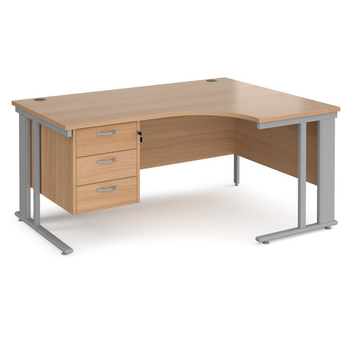 Maestro 25 right hand ergonomic desk with 3 drawer pedestal and cable managed leg frame