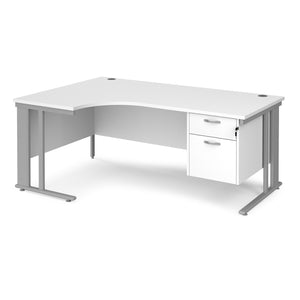 Maestro 25 left hand ergonomic desk with 2 drawer pedestal and cable managed leg frame