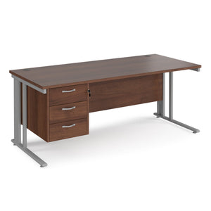 Maestro 25 straight desk with 3 drawer pedestal with cable managed leg frame