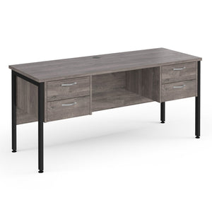 Maestro 25 straight desk 600mm deep with two x 2 drawer pedestals and H-frame leg
