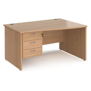 Maestro 25 right hand wave desk with 3 drawer pedestal and panel end leg