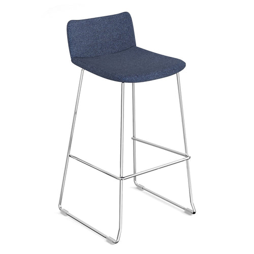 Remy fully upholstered high stool with arms and chrome sled frame