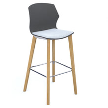Load image into Gallery viewer, Roscoe high stool with seat pad and natural oak legs - Charcoal Grey Back