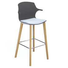Load image into Gallery viewer, Roscoe high stool with seat pad and natural oak legs - Charcoal Grey Back