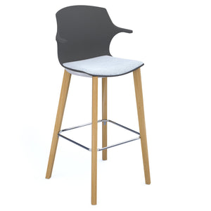 Roscoe high stool with seat pad and natural oak legs - Charcoal Grey Back