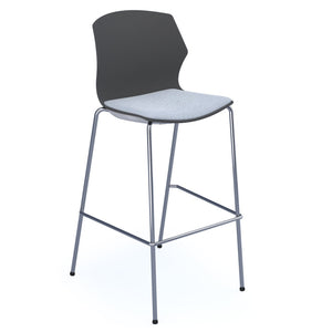 Roscoe high stool with seat pad and chrome legs  - Charcoal Grey Back