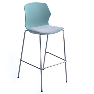 Roscoe high stool with seat pad and chrome legs - Ice Blue Back