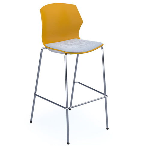 Roscoe high stool with seat pad and chrome legs - Warm Yellow Back