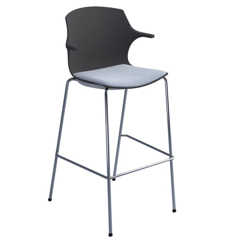 Roscoe high stool with seat pad and chrome legs  - Charcoal Grey Back